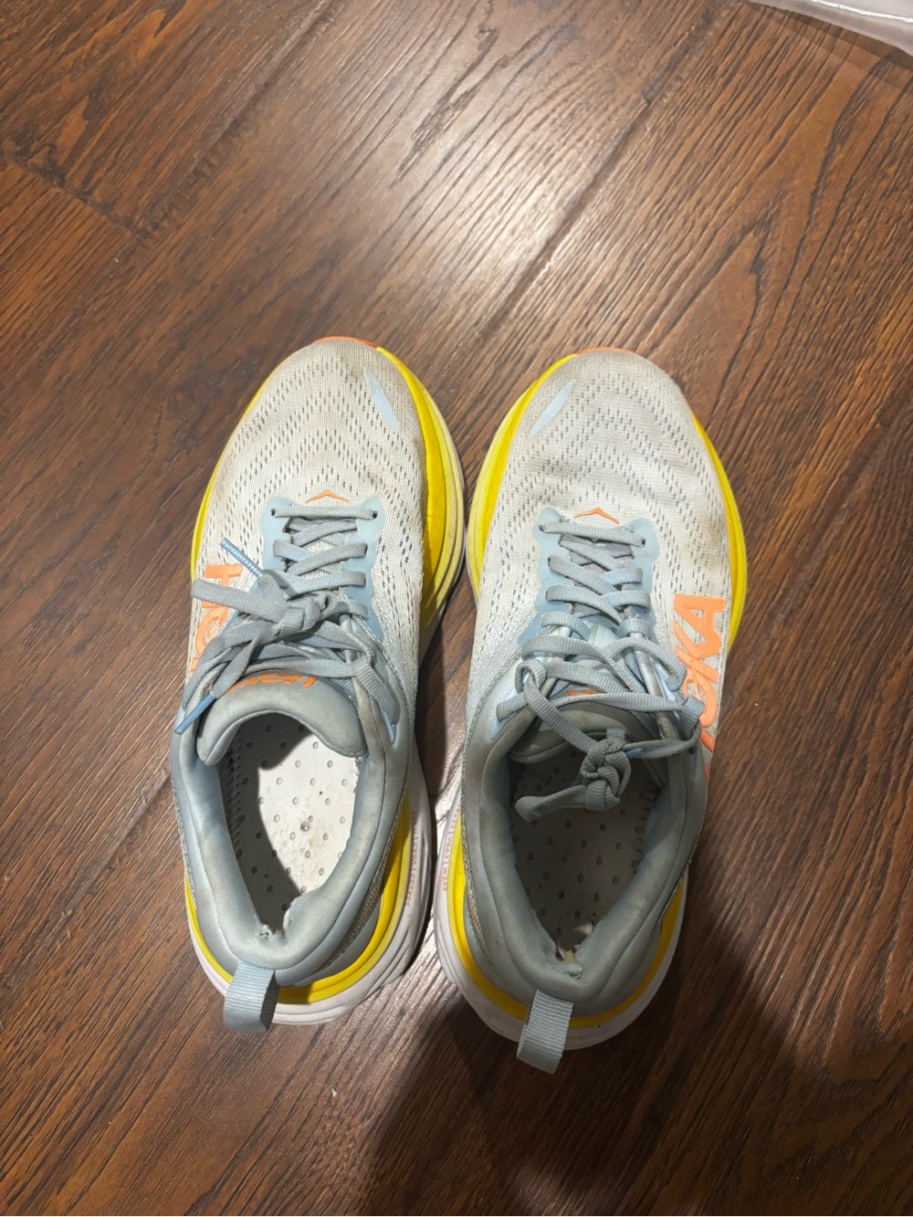 Hoka Light blue & Yellow Sneakers with Orange Accents